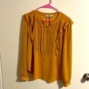 Loft mustard yellow sheer ruffle blouse Size S
